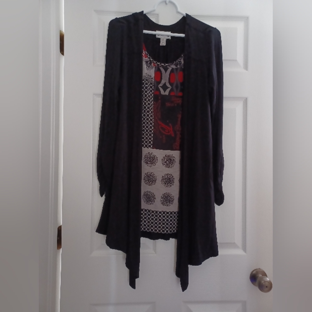Joseph Ribboff Womens Size 10 Stylish Drsss With Attached Black Cardigan